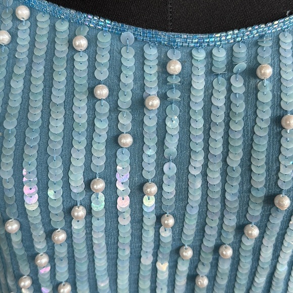 Frank Usher 80’s Vintage Baby Blue Sequin Top 100% Silk Fits Medium - Picture 6 of 15